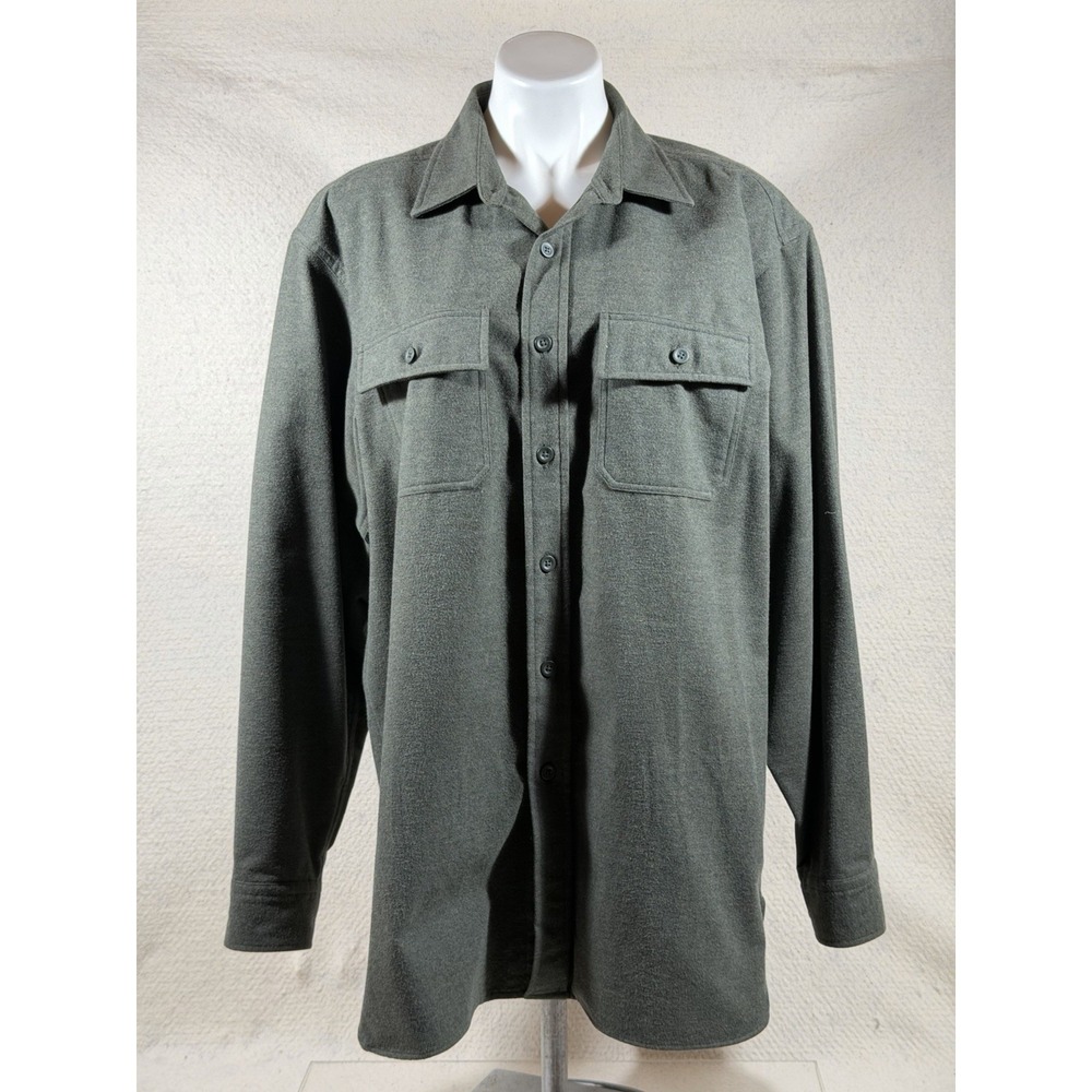 L L Bean Chamois Cloth Shirt Mens L Green Button Front Outdoor Heritage Workwear